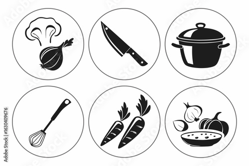 Culinary Icons Food Preparation and Ingredients Collection.