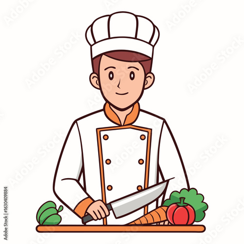 Chef chopping vegetables on white background