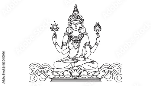 Continuous one single minimal line drawing Vishnu