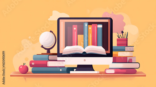 Wallpaper Mural Modern Study Space with Books and Computer on a Stylish Desk Torontodigital.ca