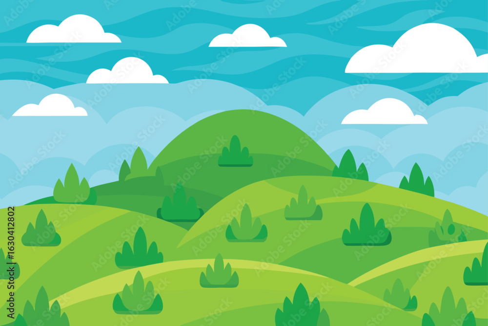 Obraz premium Green Rolling Hills Vector Landscape