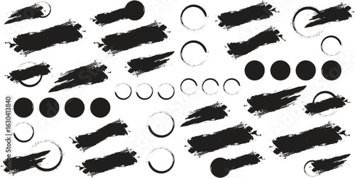 Mega bundle of different ink brush strokes:rectangle,square and round freehand drawings.Ink splatters,grungy painted lines,artistic design elements