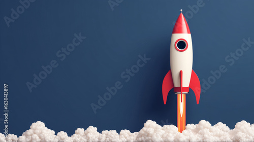Fototapeta Naklejka Na Ścianę i Meble -  Illustration of rocket and copy space for start up business and bitcoins advertise.