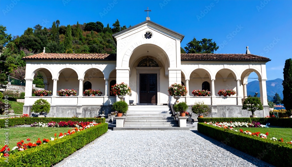 Obraz premium Elegant chapel with manicured gardens