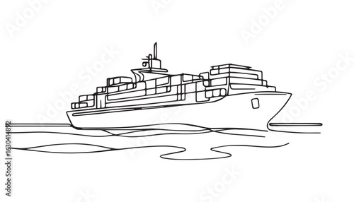 Continuous one single minimal line drawing ship