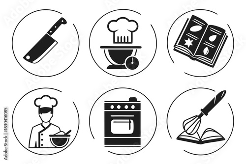 Culinary Icons Set Chef Knife Cooking Utensils.