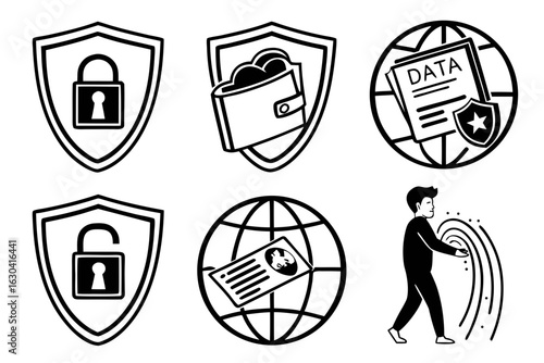 Digital Security and Data Protection Icons.
