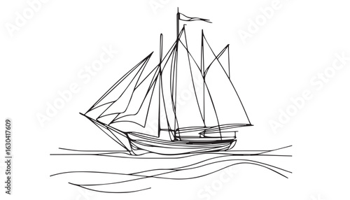 Continuous one single minimal line drawing sailboat