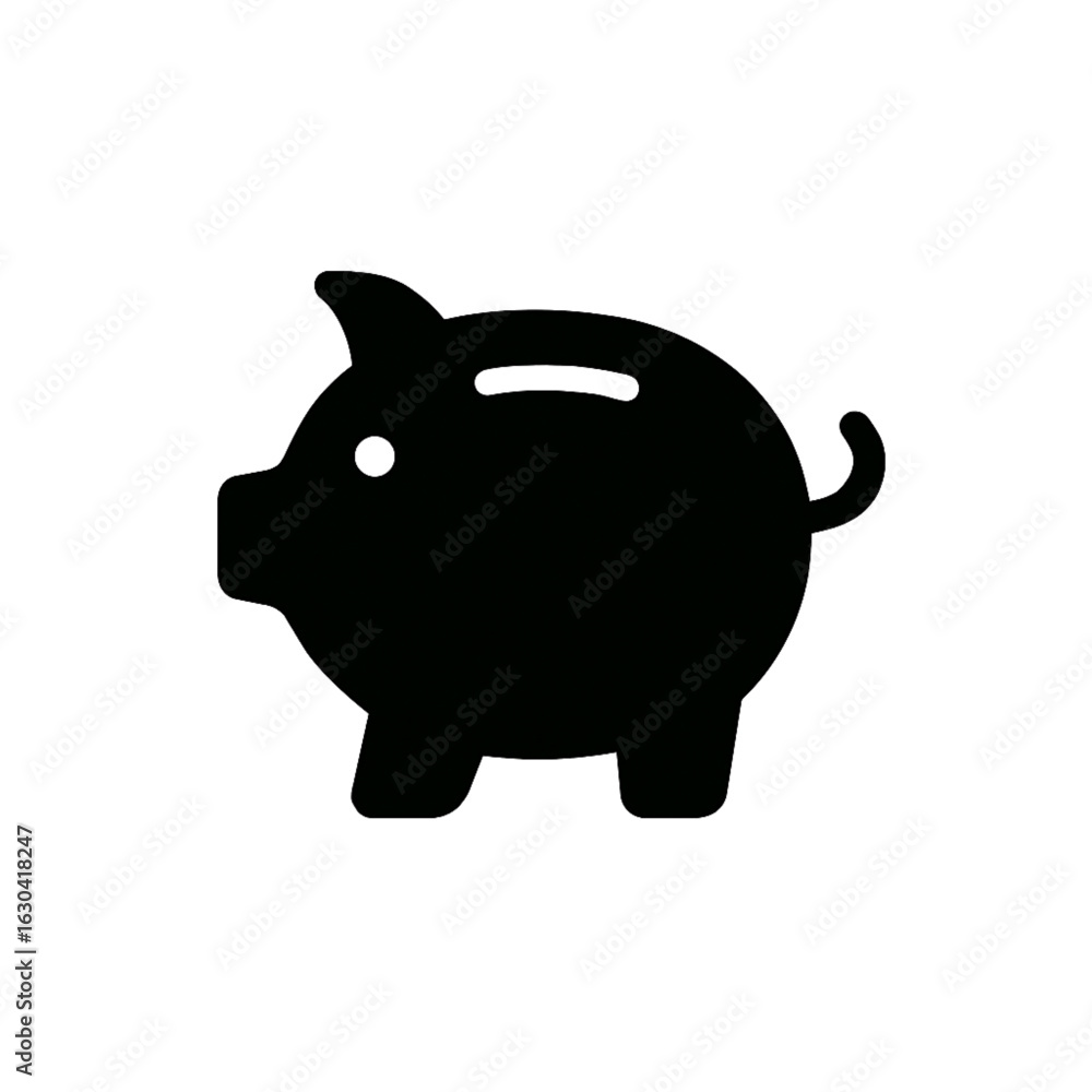Obraz premium Black Piggy Bank Icon Silhouette Simple Flat Design Saving Money Finance Investment Concept Isolated on White Background