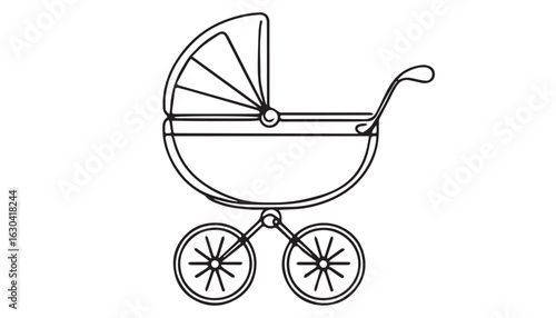 Continuous one single minimal line drawing baby carriage