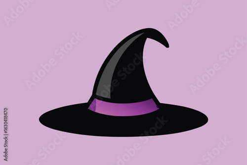 flat black witch hat icon centered on a light pur