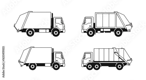 Garbage Trucks Ready to Keep Your City Clean and Efficient with Hauling and Disposal Services in a Vector Style