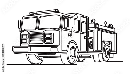 Continuous one single minimal line drawing fire engine
