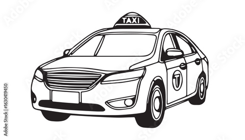 Continuous one single minimal line drawing taxi cab