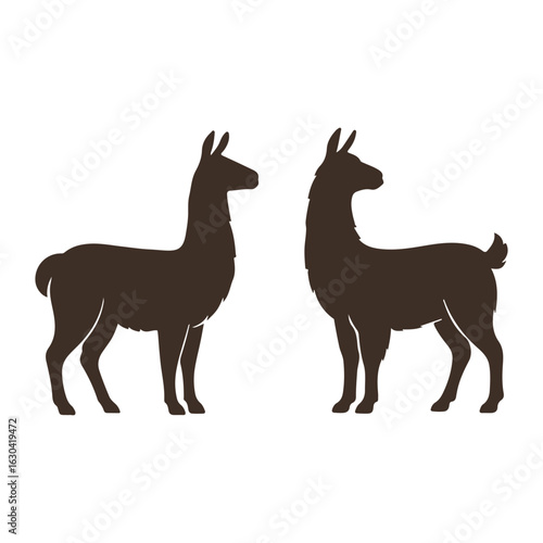 Two Llamas Profile Silhouettes, Two llama silhouettes facing outward, perfect for design elements.