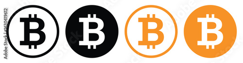 Bitcoin Cryptocurrency Icons – Flat, Line, and Realistic Styles of Blockchain Payment Symbols.