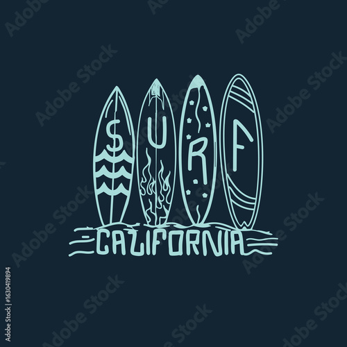 California Surf Board summer beach ocean vectors graphic tee