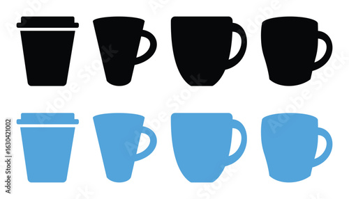 Minimalist Coffee and Tea Cup Icon Set – Vector Silhouettes of Disposable and To-Go Drink Containers.