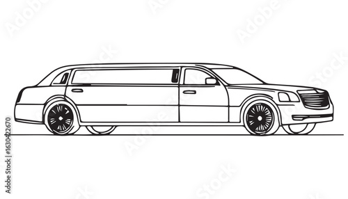 Continuous one single minimal line drawing limousine car