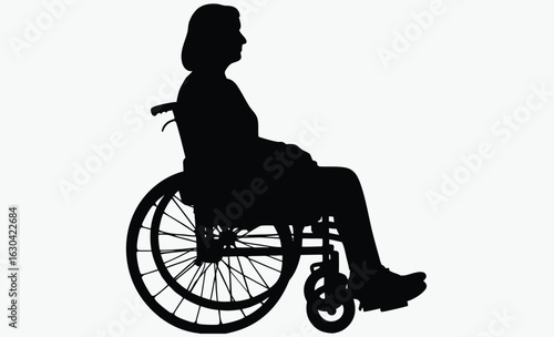 Woman in wheelchair, side profile, sitting pose, woman silhouette wheelchair furniture.