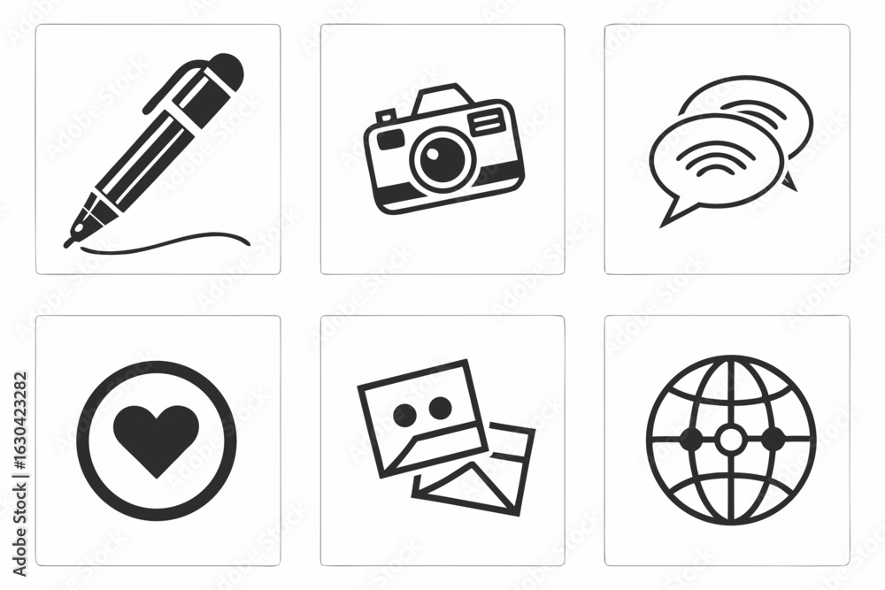 Fototapeta premium Collection of Modern Digital Icons for Communication and Creativity.