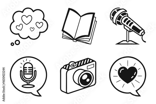 Collection of Icons Representing Communication and Creativity.