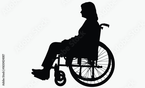 Woman in wheelchair, side profile, sitting pose, woman silhouette wheelchair furniture.