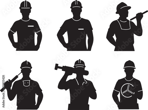 Skilled construction workers silhouettes collection illustration