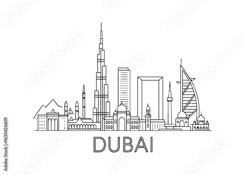 Dubai city skyline vector on white background
Vector line city skyline