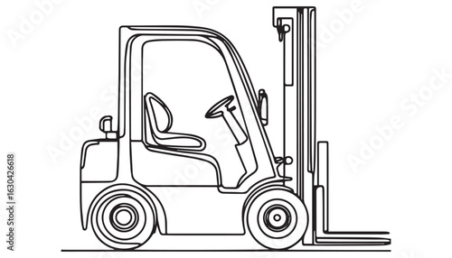 Continuous one single minimal line drawing forklift