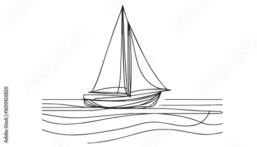 Continuous one single minimal line drawing sailboat