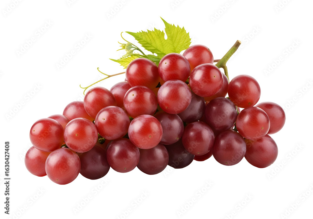 Fototapeta premium Fresh Bunch of Red Grapes with Green Leaves.