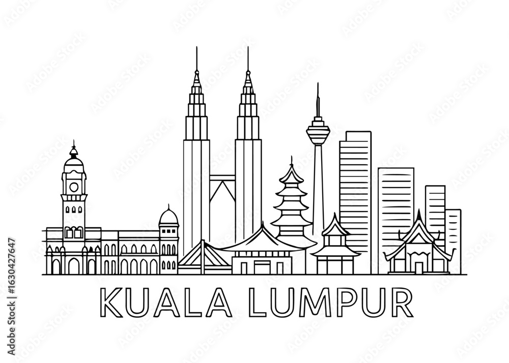 Obraz premium Kuala Lumpur city skyline vector on white background Vector line city skyline