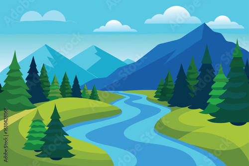 Mountain River Vector Background