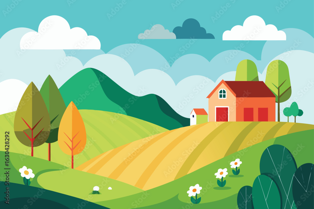 Fototapeta premium Peaceful Mountain Landscape Vector Background