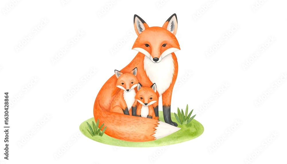 Obraz premium Cute fox family in nature