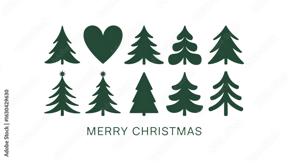 Obraz premium A set of 12 minimalist Christmas tree silhouettes arranged in two rows isolated on transparent background.