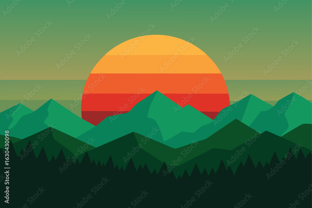 Fototapeta premium Sunrise Over Hills Nature Vector