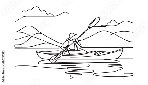 Continuous one single minimal line drawing kayak