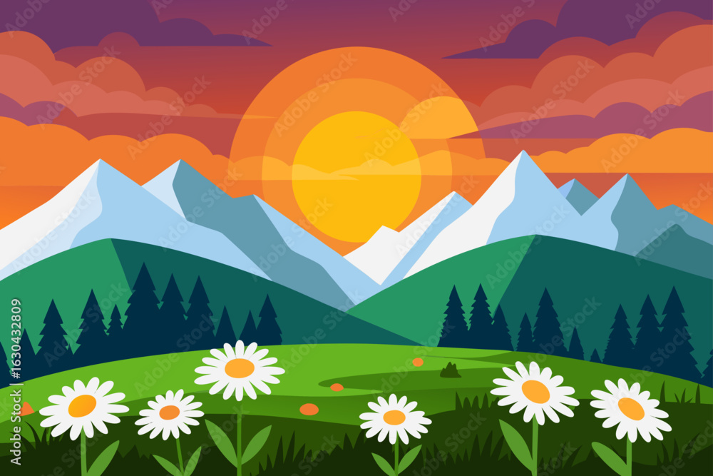 Fototapeta premium Tranquil Mountain Landscape at Sunrise with Valley Mist