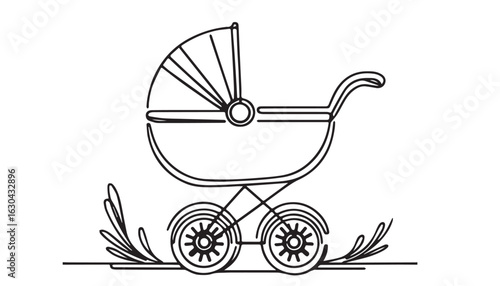 Continuous one single minimal line drawing baby carriage