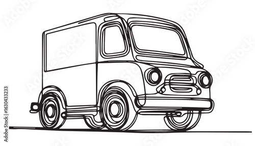Continuous one single minimal line drawing van car