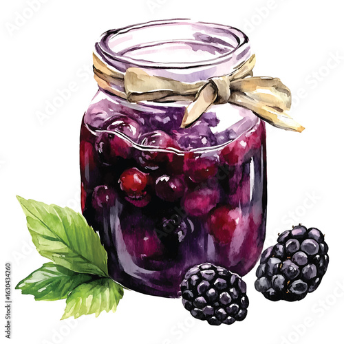 Blackberry Jam Watercolor Vector Illustration with Transparent Background in PNG for Food and Preserves Designs