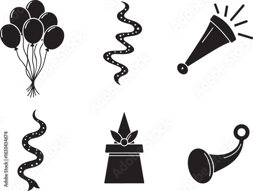 Celebrate with balloons, party favors, and noisemakers galore