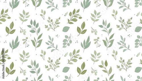 Wallpaper Mural Delicate green leaves pattern on white background Torontodigital.ca