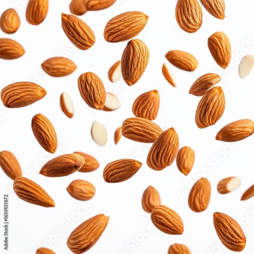 Wallpaper Mural Scattered almonds on a white background, showcasing their natural texture and healthy properties for a nutritious snack Torontodigital.ca