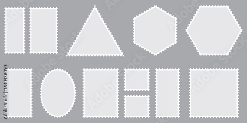 Vintage Postage Stamp Borders – Polygon, Circle, Rectangle Shapes on Transparent Background. EPS 10.