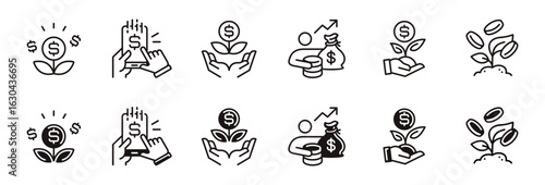 simple investment icon line set business profit income banking investor success growth signs vector outline illustration