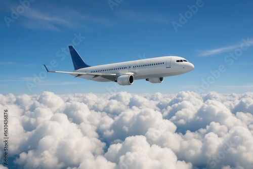 A commercial airliner gracefully glides above a sea of fluffy white clouds