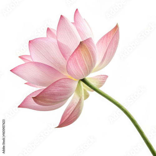 A delicate pink lotus flower in full bloom, isolated on white background